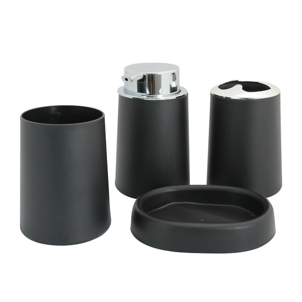 Accesorios de baño Juego de 4 accesorios de baño con dispensador de jabón, cepillo de dientes, vaso y jabonera.