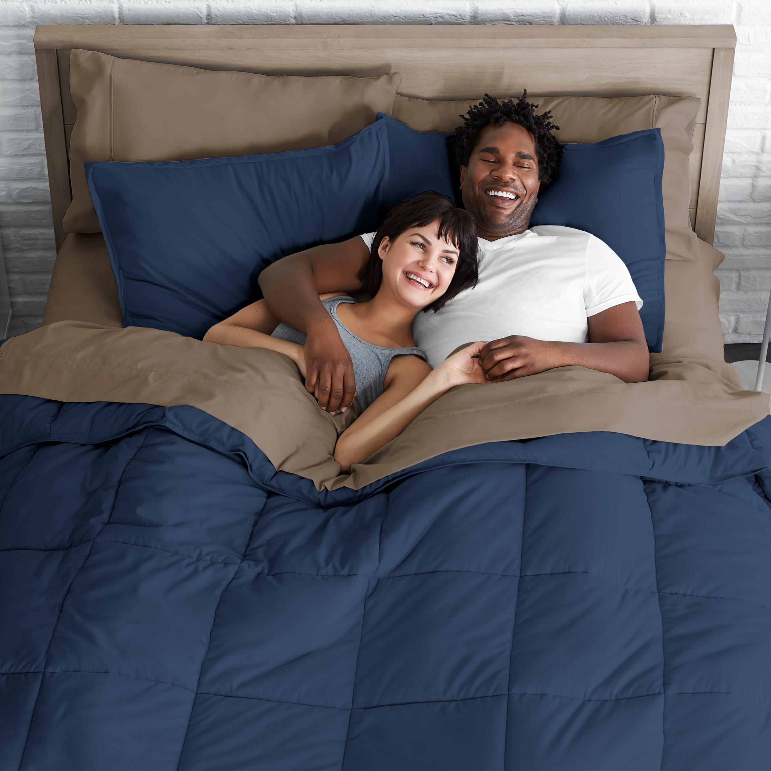 Bare Home Microfiber 7-Piece Dark Blue and Taupe Bed in a Bag, Full XL