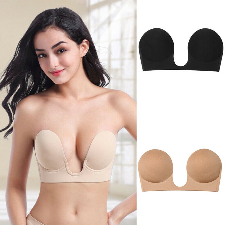 Olamtai Sticky Push up Bra, Invisible Adhesive Silicone Strapless Bras for  Women, Backless Lift Push up Bra for Large Breasts - Black Bra Size C 