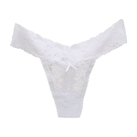 

OVTICZA Low Rise G-String Thongs for Women Sexy T-Back Underwear Lace Stretch Tangas Panties 2XL White