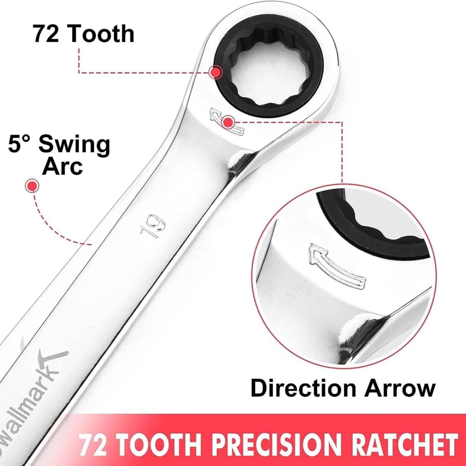 Towallmark Ratcheting Wrench, 20Pcs Standard Combination Wrench Set, SAE 1/4-3/4""& Metric 6-19mm, 72-Teeth,Cr-V Steel Ratchet Set with Storage Bag for motorcycle/car/mechanical etc