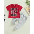 thumbnail image 2 of Father's Day Toddler Boys Summer Outfit Sets Short Sleeve Letter Print Tops Drawstring Pants, 2 of 8