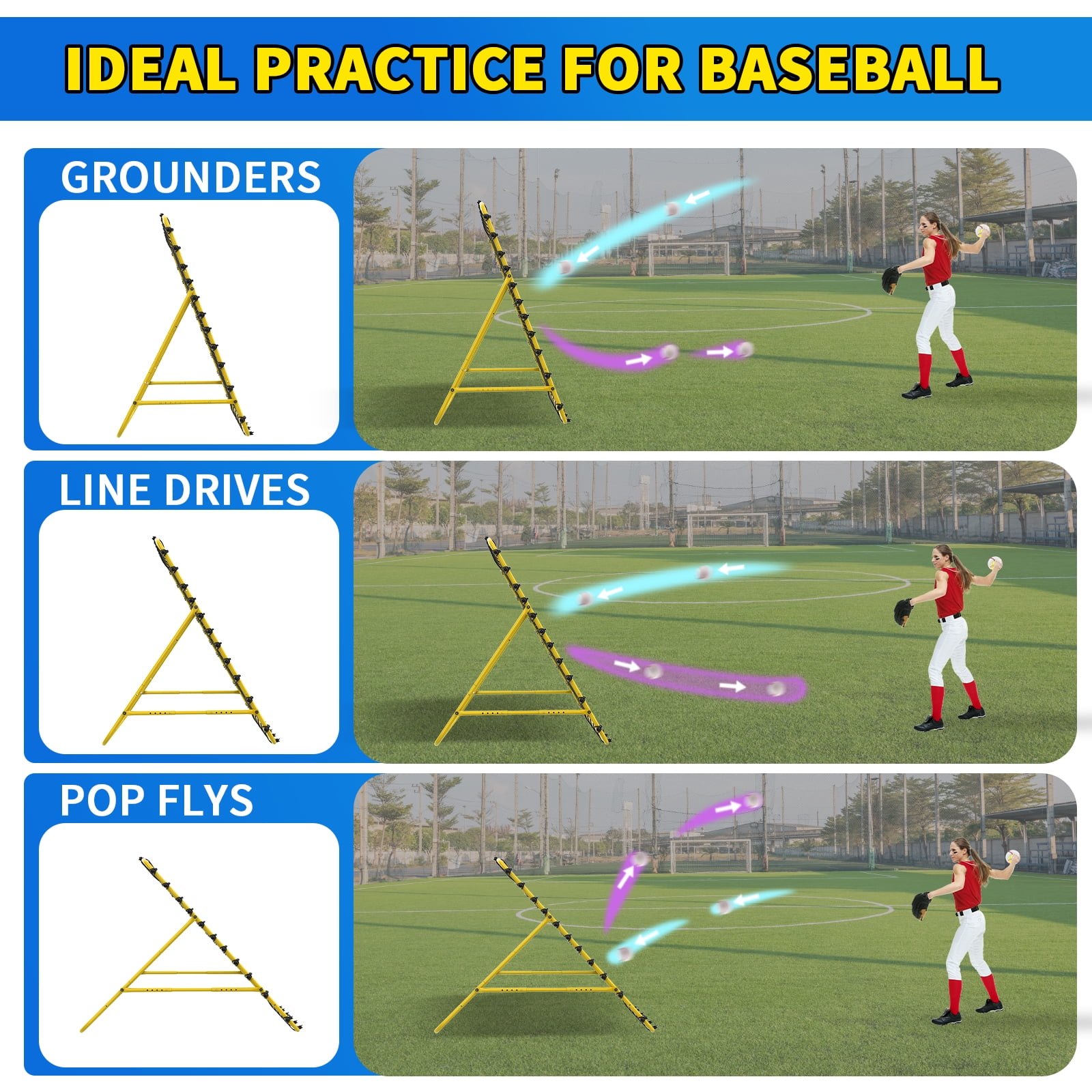 7x4 FT Volleyball Rebounder Net，Ultimate Training Equipment for Volleyball & Lacrosse，Enhanced Bouncing System for Volleying, Bumping, Spiking Drills，Multiple Adjustable Rebound Angles(Yellow)