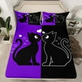 thumbnail image 2 of jejeloiu Cartoon Cute Kitten Bed Sheets,Pet Animal King Sheets,Black Purple Sheet Set For Girls Teens,Luxury Bedroom Decor,4pcs, 2 of 7