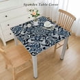 thumbnail image 2 of BANET Fitted Table Cloth Cover, Boho Flowers Elastic Edged Polyester Table Cover, Fits Square Table, Table Cover for Spring Picnic Party Patio Use, Navy Blue White, 2 of 7