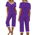 thumbnail image 3 of WMTBSRSW Women's Leopard Print Pajamas Set Short Sleeve Sleepwear 2 Piece V Neck Top and Capri Pants Summer Loose Casual Lounge Sets with Pockets S-XXL, 3 of 7