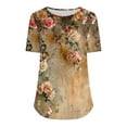 thumbnail image 4 of T-Shirts for Womens Summer New Fashion Floral Prints Top Loose Round Neck Chest Pleated Shirts Womens Casual Short Sleeve Blouses Pullover Tops, 4 of 6