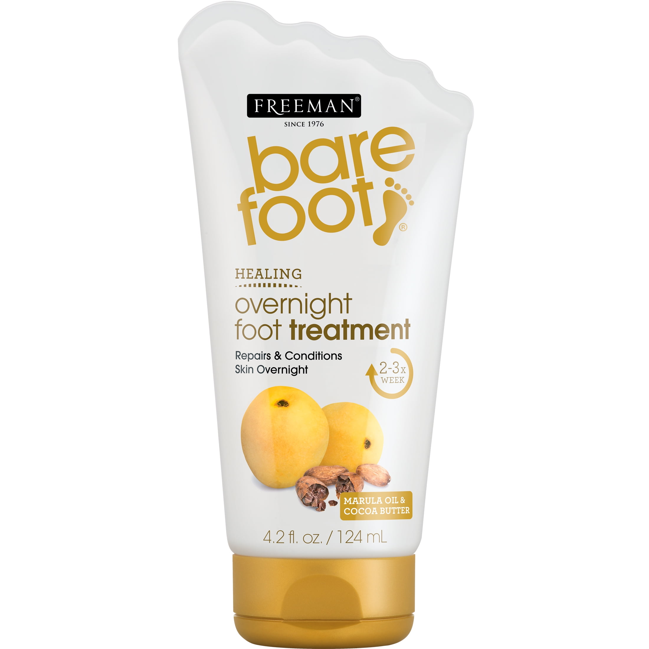 Freeman Bare Foot Overnight Foot Treatment Marula Oil & Cocoa Butter, Shea Butter, Moisturizes Dry Feet, Replenishes Hydration, 4.2 fl.oz./124 mL Tube