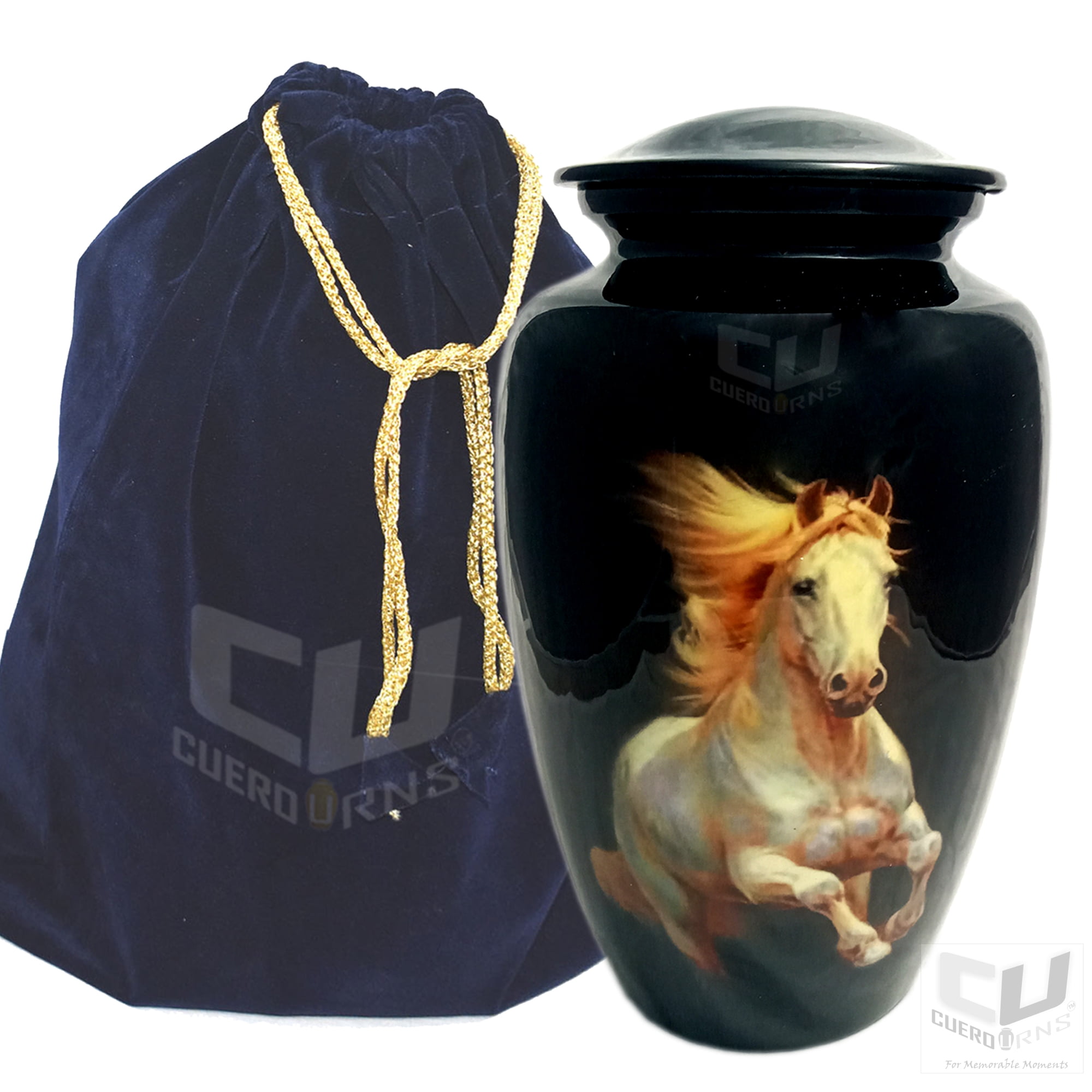 CUERO URNS Lovely White King Horse Cremation Urn for Human Ashes Adult Funeral Urn Handcrafted