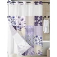 thumbnail image 3 of No Hook Shower Curtain with Snap-in Liner, Spring Floral Waterproof Fabric Bathroom Curtains, Dark Purple Flowers Patchwork Grid Bohemia Bath Curtains & Mesh Top Window Stall 48"x72", 3 of 9