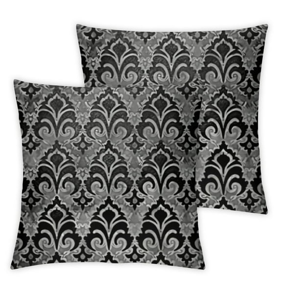BANET Black Grey Decorative Pillow Covers Set of 2, Pattern Gray On Black Cushion Throw Pillow Covers Outdoor Sofa Couch Pillowcase 12x12in
