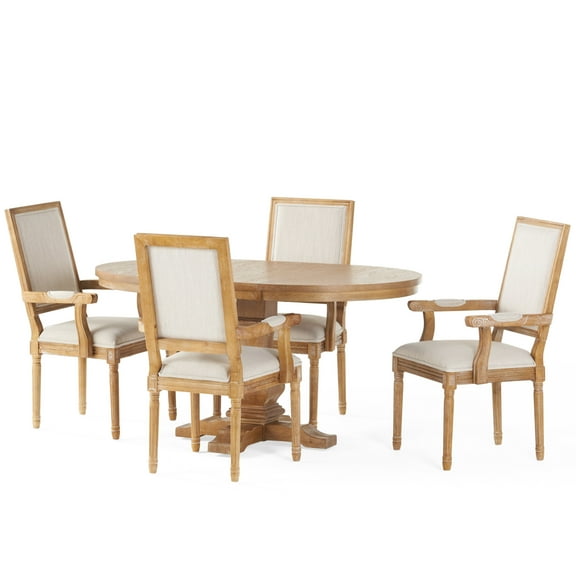Noble House Neihart Wood 5-Piece Expandable Dining Set, Natural and Beige