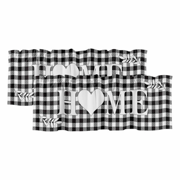 2 Pack Farm Home Valance for Window Love on Black White Buffalo Plaid Kitchen Valance Rod Pocket Short Curtain Topper Decorative Window Treatment for Living Room Bedroom 54"x18"