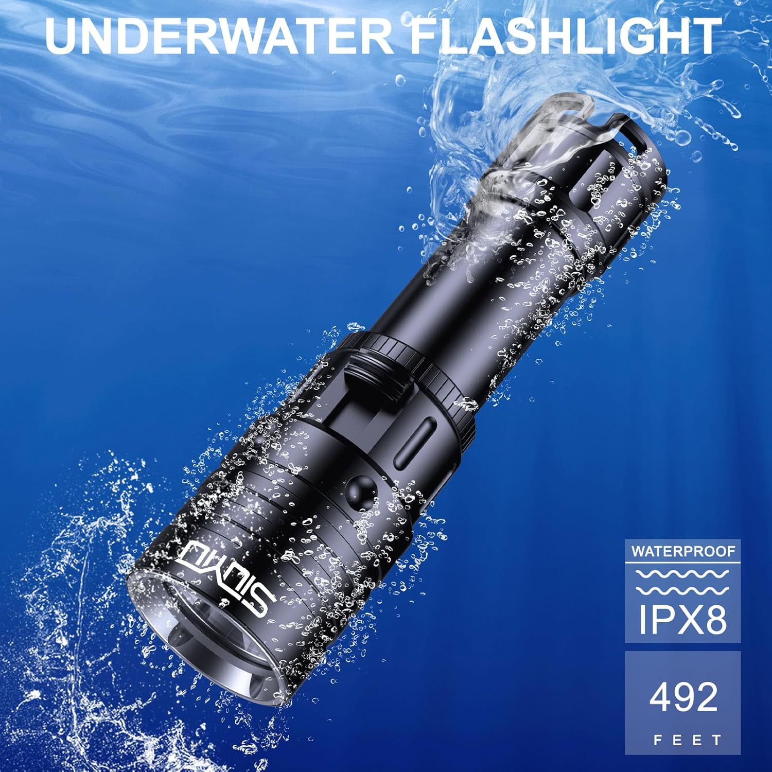 2000 Lumen Dive Light for Scuba Diving, 150 Meters Underwater Flashlight, Rechargeable Battery, White Light, Aluminum Alloy, Diving Flashlight with Push Switch