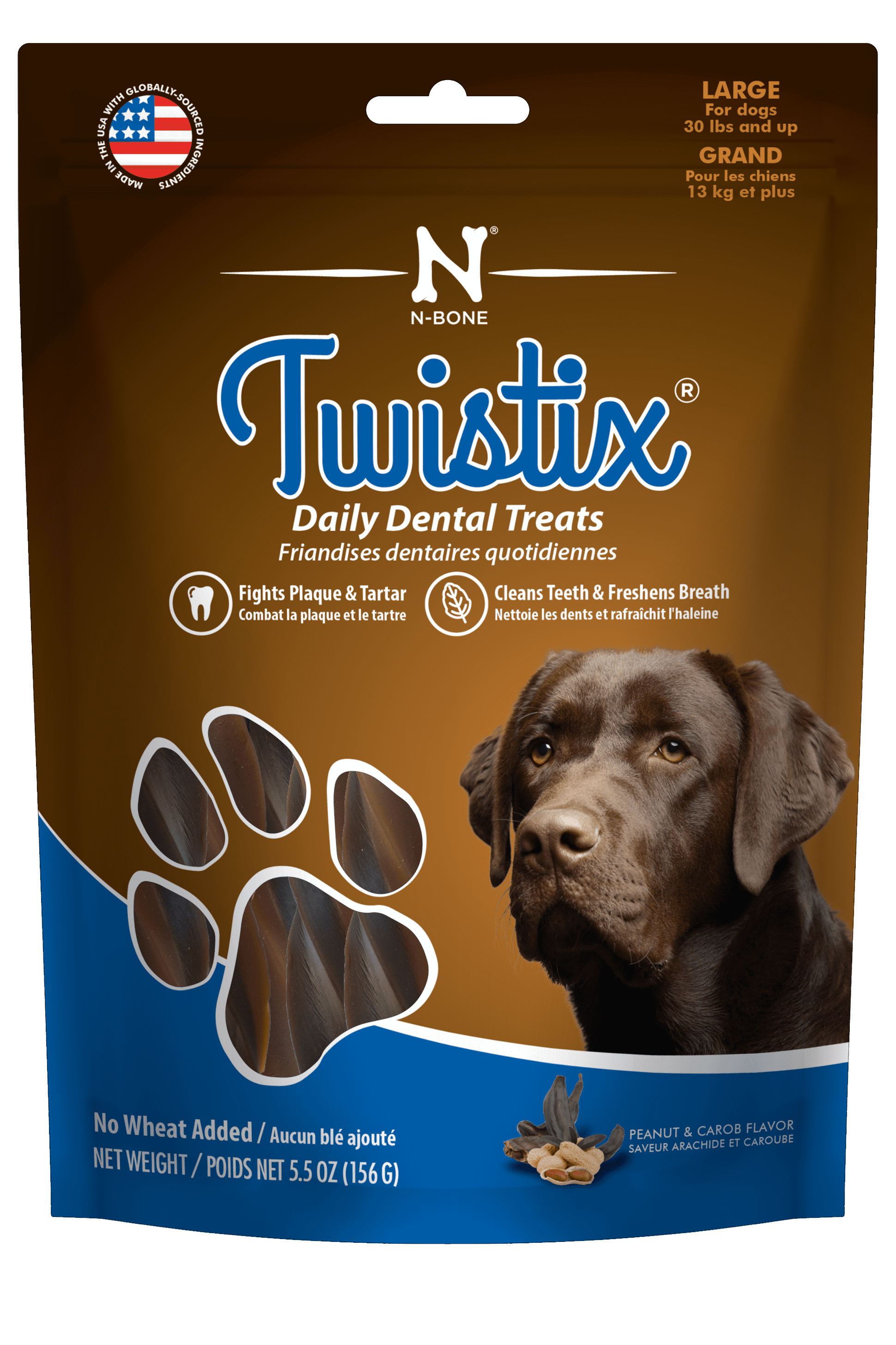 Twistix Dental Treats Dog Peanut & Carob LARGE 5.5 oz