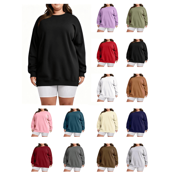 Busydd Plus Size Sweatshirt for Women Solid Color Long Sleeve Shirts for Women Casual Loose Crewneck Sweatshirts Comfortable Oversized Fall Sweatshirts XL