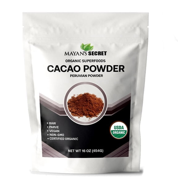 Mayan's Secret Organic Raw Cacao Powder, Non-GMO, Vegan, Gluten-Free, 16 oz