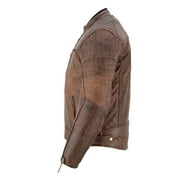 Men's Motorbike Leather Jacket Distress Zip Up Motorcycle Protection Jackets Antique Brown-40