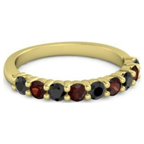 925 Sterling Silver Round 2.5MM Black Spinel Garnet Eternity Yellow Plated Ring