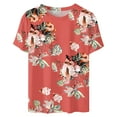 thumbnail image 5 of Fesfesfes Activewear for Womens Fashion Short Sleeve Retro Round Neck Printed Loose Tops Blouse Short Sleeve Shirt 2XL(US:12), 5 of 5
