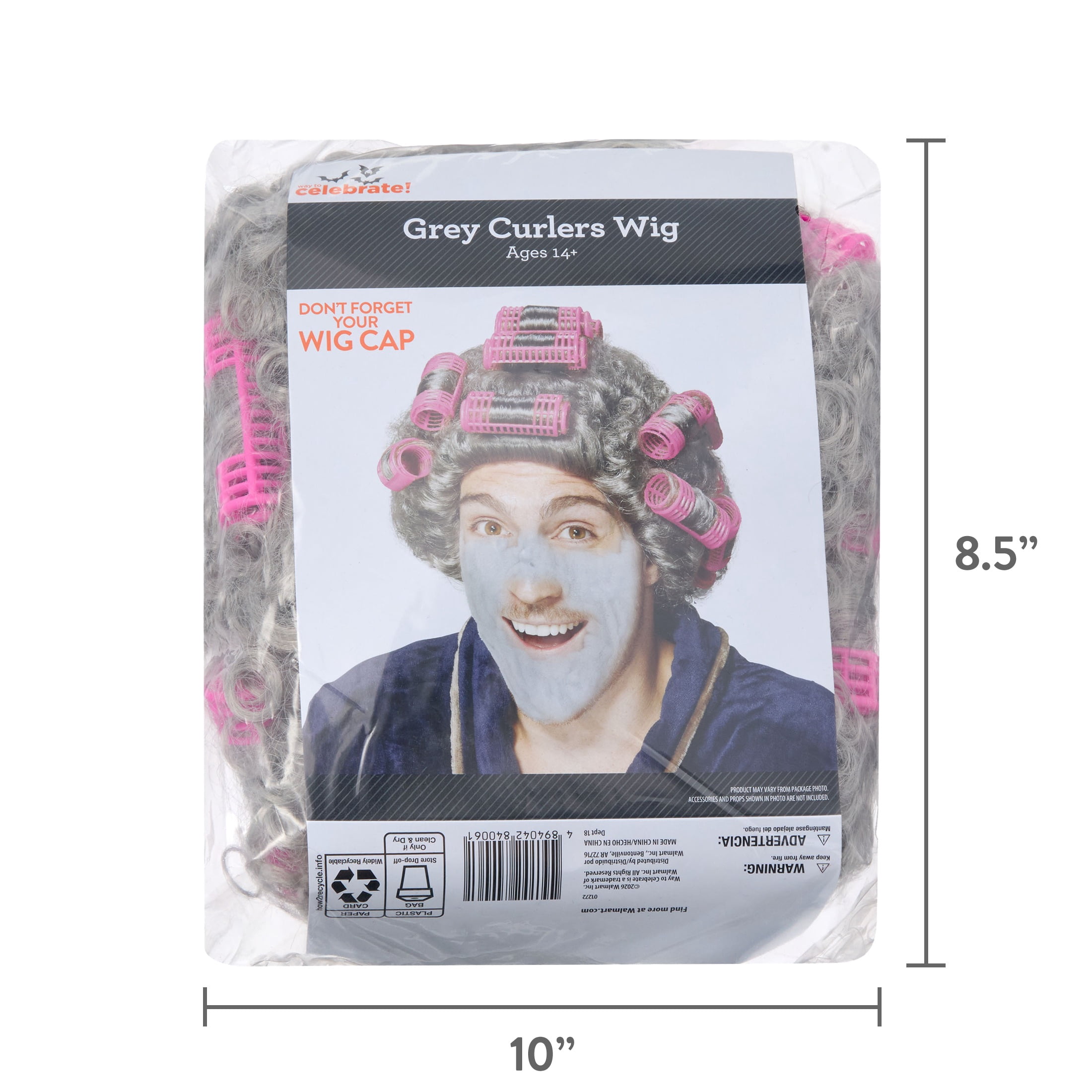 Curlers Wig Costume Accessory for Adults, Gray, Halloween by Way To Celebrate