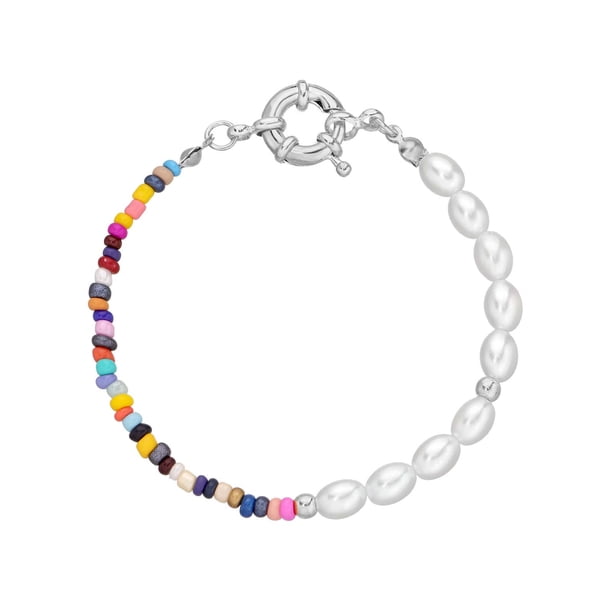 XWSHYW Esposas Pulsera con Cuentas de Arroz y Perlas para Mujer y Niña, Joyería de Personalidad