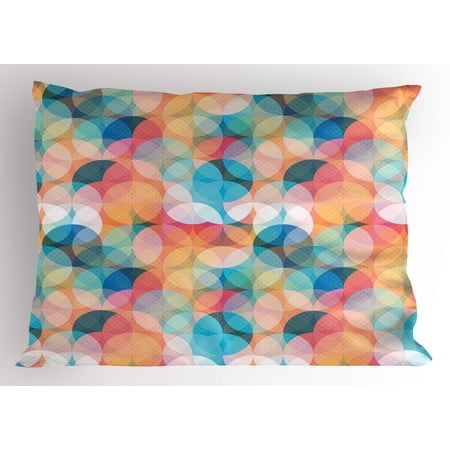 Tone Geometric Circles - Geometric Pillow Sham Soft Toned Hazy Overlap Circles Mosaic Birthday Party Pastel Design, Decorative Standard Size Printed Pillowcase, 26 X 20 Inches, Peach Rose Blue Coral, by Ambesonne