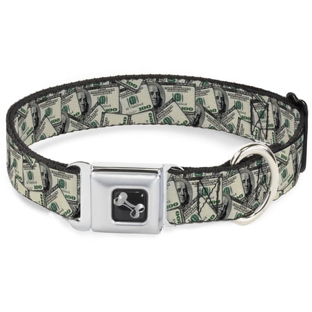 Buckle-Down Pet Collar Dog Collar Metal Seatbelt Buckle Benjamins 13 to 17 Inches 1.5 Inch Wide