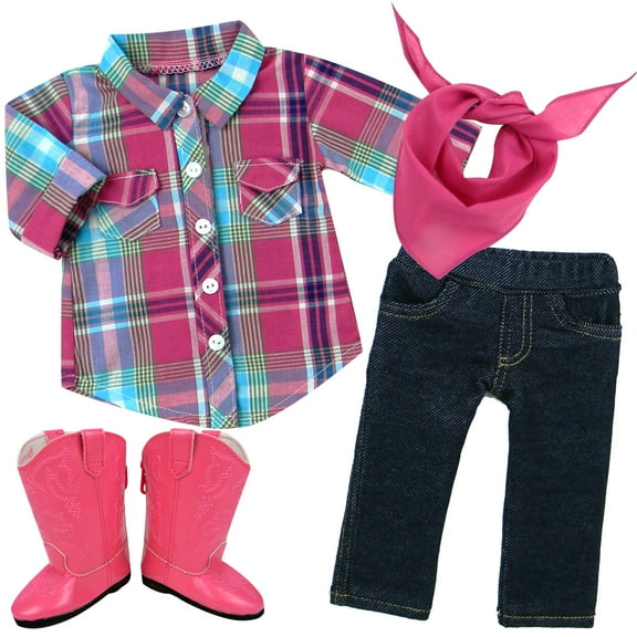 Sophia's Plaid Western Shirt, Jeggings, Bandana, and Boots for 18" Dolls, Multi