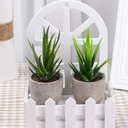 Artificial Succulent Plants - 2 Pack Fake Succulent Planter Faux Mini Aloe Succulent Plants, Small Succulent Plants with Gray Pots for Home