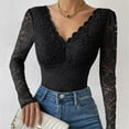 thumbnail image 6 of Daiosportswear Lace Bodysuit for Women Long Sleeve V Neck Body Suits，Shorts for Women, 6 of 7