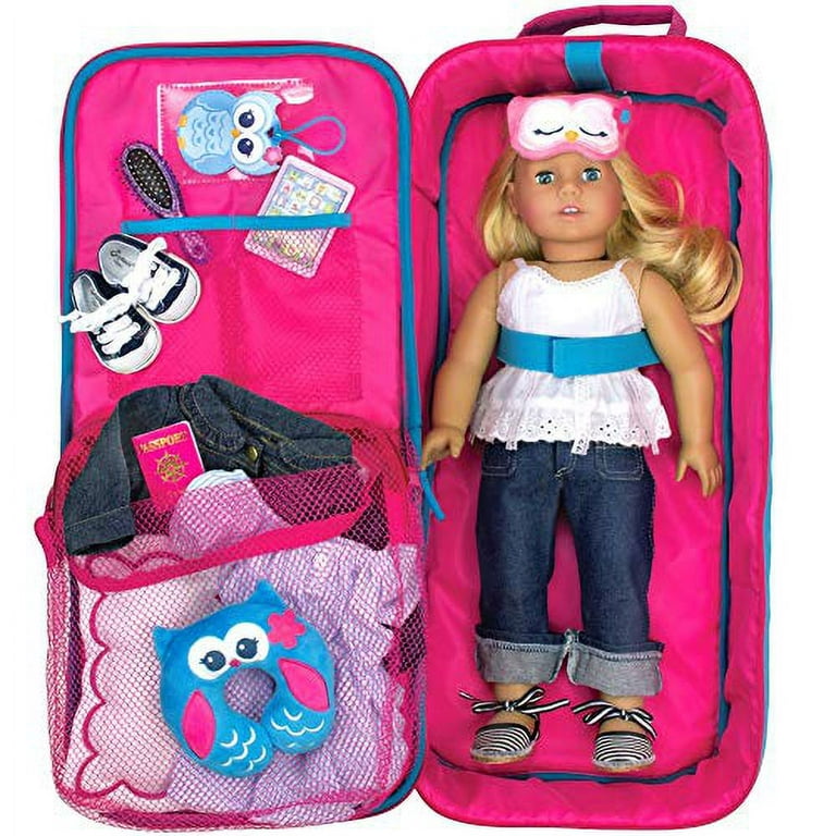 Sophia’s Polka Dot Doll Carrier Suitcase for 18” Dolls, Teal/Hot Pink