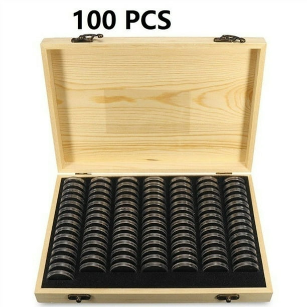 Pine Wood Coin Holder Wooden Coins Storage Box for Collectible