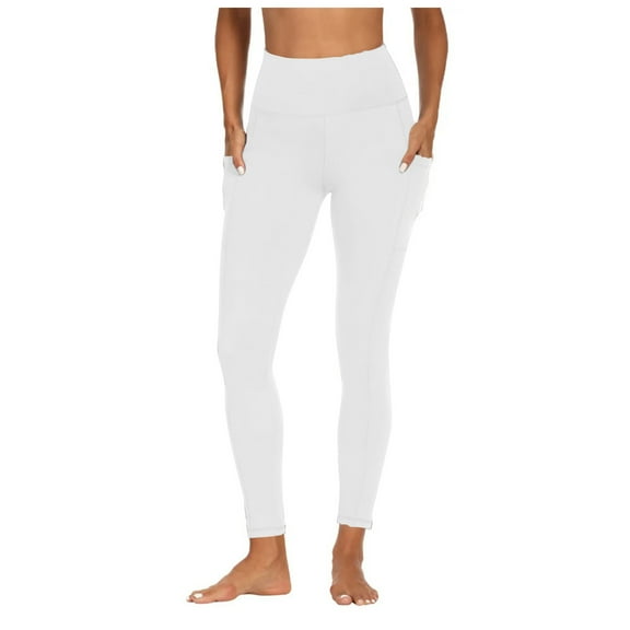 vigerkar High Waist Ultra Soft 7/17 Ankle Length Yoga Leggings with Pockets for Women White, XXL