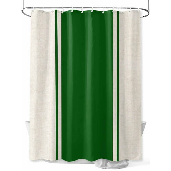 Shower Curtain Green Stripe Lines Bathroom Curtains with Hooks, Waterproof Fabric Linen Striped Bath Shower Curtains Set for Bathroom Bathtubs Decor 36x72 Inch