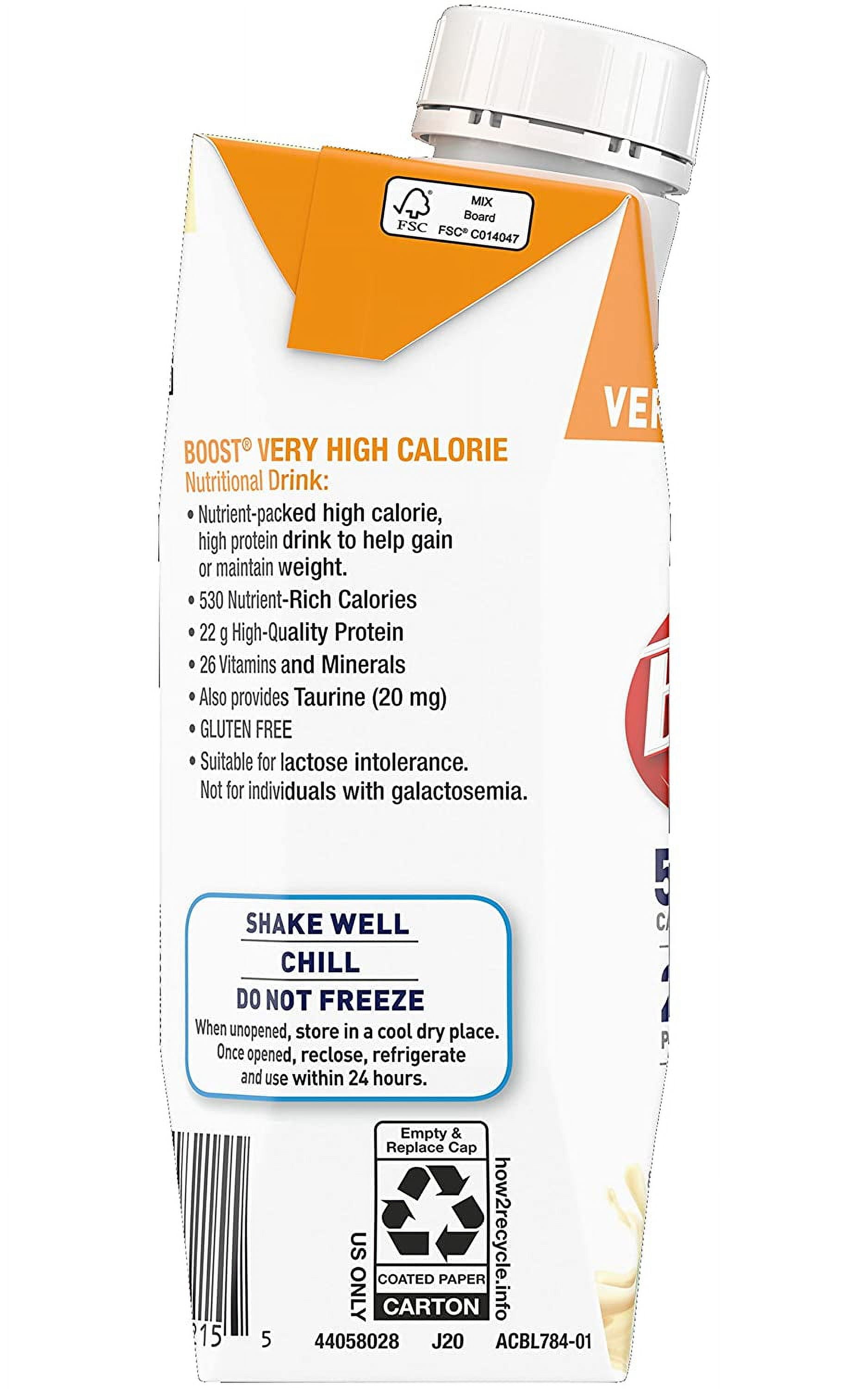 Boost Very High Calorie Nutritional Drink, Very Vanilla, 8 FL OZ (Pack of 3)