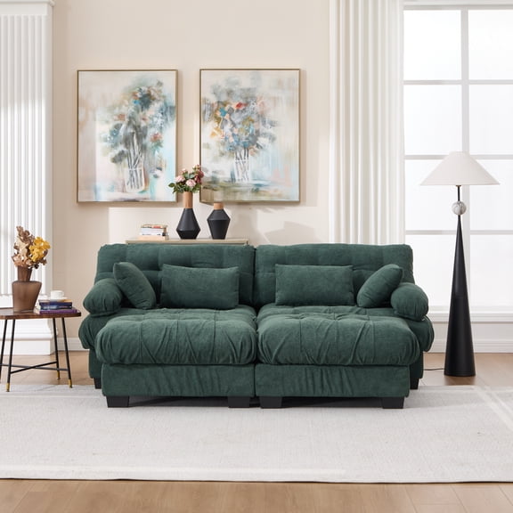 Miekor U Shaped Sectional Couches,Modular Sofa Cloud Couch with Ottoman, Deep Seat Loveseat Comfy advanced flannelette Oversized Sofa, Modern Couch with Round Armrests 4 Pillows No.6581