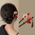 thumbnail image 3 of NUZYZ Retro Handmade Chinese Wood Hair Stick with Tassel Design Flower Beads Decor Hair Chopstick Horse Skirt Accessory, 3 of 8