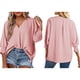 thumbnail image 2 of Blusas Elegantes e Informales para Mujer, con Escote en V y Mangas 3/4, con Puños Fruncidos Rosa XL, 2 of 6