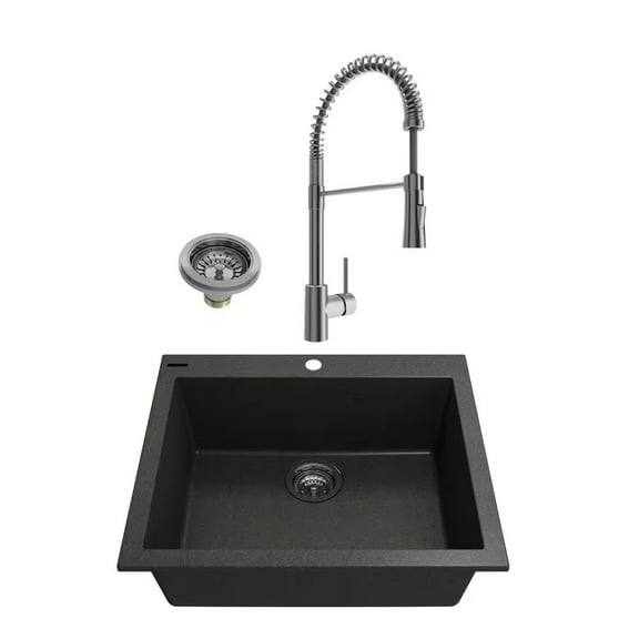 BOCCHI 1606-505-2020SS Dual Mount Granite Composite 24" 1 Bowl Kitchen Sink Kit