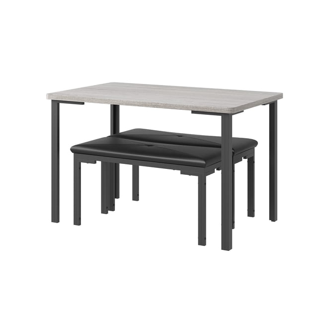 Kitchen Table and 2 Dining Benches Set, 3 Piece Dining Table Set for 4, Space-Saving Dinette for Kitchen