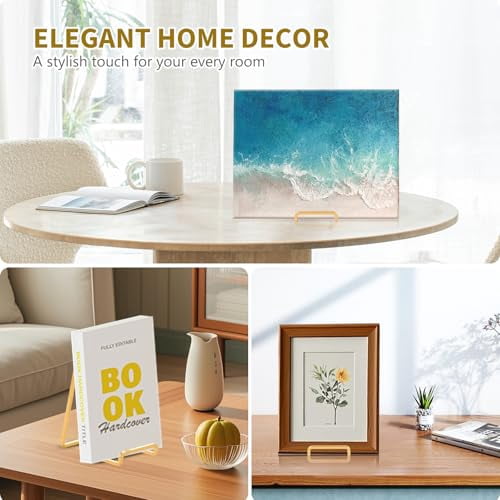 6-Inch Metal Plate Display Stands, Gold Iron Easel for Pictures, Photo Frames, Books, Decorative Plates and Plaques - Set of 3 Tabletop Holder Easels