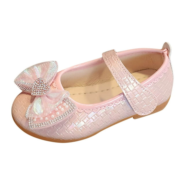 Icvfdpl Kids Girls Sandals Fashion Summer Flat Bottom Lightweight Rhinestone Pearl Bow Solid Hook Loop Seaside Soft 11 Years-11.5 Years