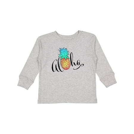 

Inktastic Aloha- in Cursive with Pineapple Rainbow Colors Boys or Girls Long Sleeve Toddler T-Shirt