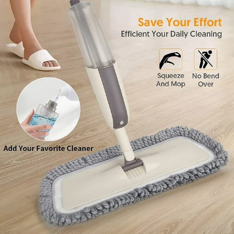 Suptree Microfiber Spray Mop for Floor Cleaning with 3 Washable Pads 1 Refillable Bottle 1 Scraper, Size: 16.81 x 4.69 x 4.49, Black
