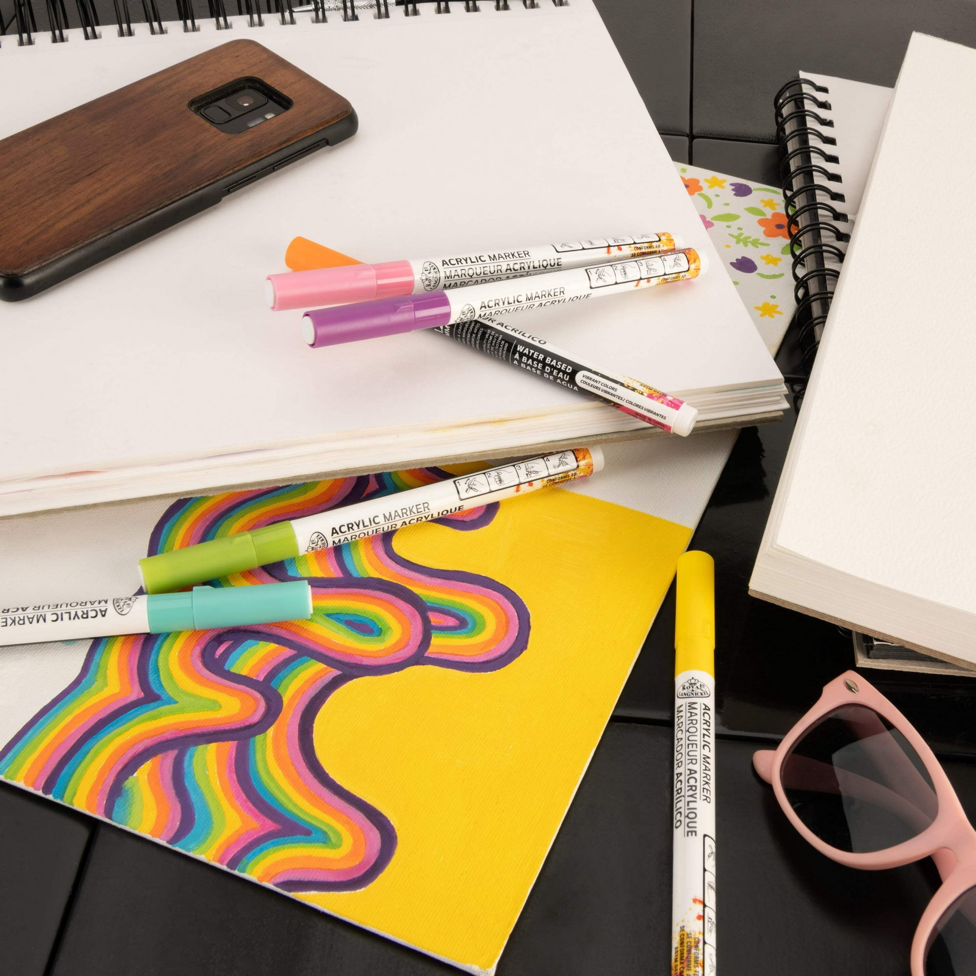 Royal & Langnickel 6 Piece Acrylic .2 mm Hue Markers - 4 Pack