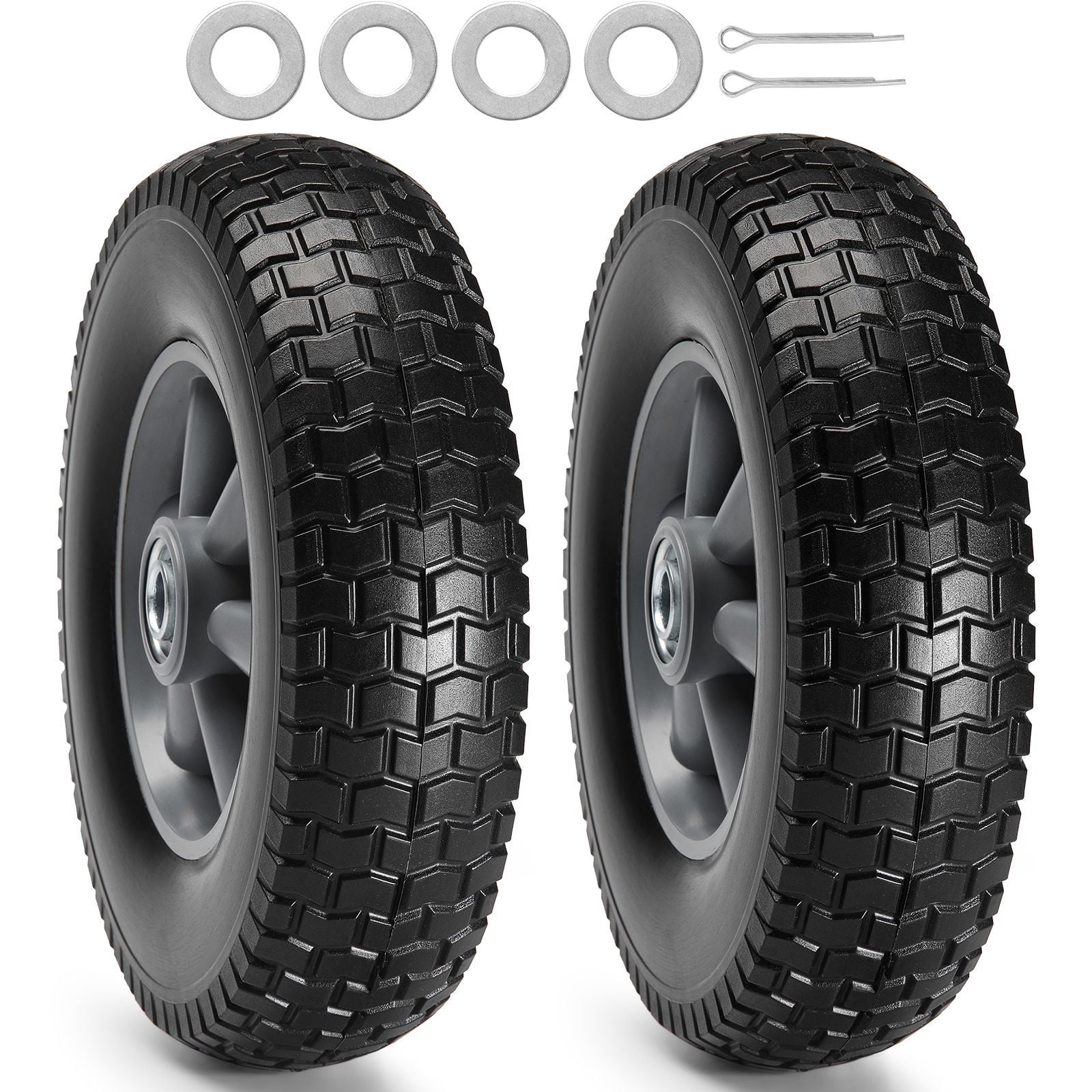 Solid PU Run-Flat Tire Wheel, 10", 2-Pack, 180 lbs Dynamic Load, 220 lbs Static Load, Flat Free Tubeless Tires and Wheels for Hand Truck, Utility Cart, Dollies, Garden Trailers, Various Carts
