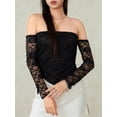 thumbnail image 3 of KelaJuan Women’s Off Shoulder Lace Tops Long Sleeve Slim Fit Ruched T-Shirt Asymmetrical Blouses, 3 of 6