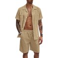 thumbnail image 2 of Baqcunre Track Suits For Men Set Mens Fashion Leisure Beach Holiday Solid Color Short Sleeved Shorts Cotton And Suit Two Piece Mens Outfits Tops For Men Khaki L, 2 of 5