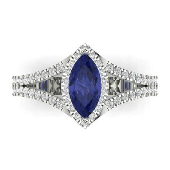 Halo Engagement Ring for Women - 1.2ct Simulated Tanzanite in 18K White Gold Promise Ring